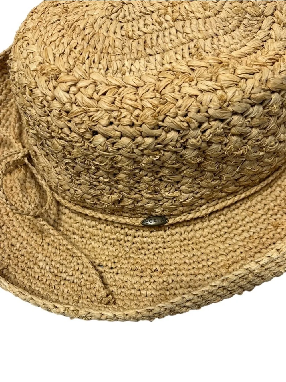Scala women's crocheted raffia natural woven straw hat OS